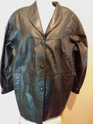 Винтажный PELLE мужской размер средний M черный из натуральной кожи Куртка Пальто мягкая подкладка EUC - Изображение 1 из 4