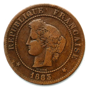 1883A France 5 Centimes (A Paris) Coin, km821.1, Mintage 2,400,000 - Rare Coin - Picture 1 of 2