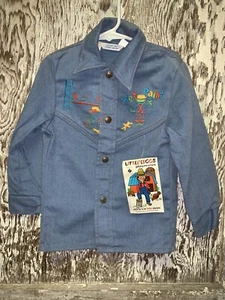 Vintage BOYS 70s DENIM TWILL EMBROIDERED SHIRT/JACKET Size 5 Wet Paint Painter - Picture 1 of 9