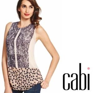 CABI Ladylike Tunic Womens XS Sleeveless Blouse Print #938 Rosewater Chiffon EUC - Picture 1 of 8