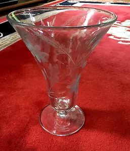 Antique Bohemian Czech Fine Lead Crystal Vase, Etched Flowers Decor, 10" x 7.5  - Picture 1 of 7