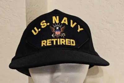 Boné Snapback Masculino Aposentado Marinha dos EUA Ajustável Preto Veterano Militar Fabricado nos EUA - Imagem 1 de 4
