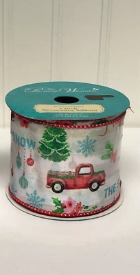 Pioneer Woman Decorative Wired Ribbon Holiday Sentiments Red Vintage Truck - Image 1 of 4