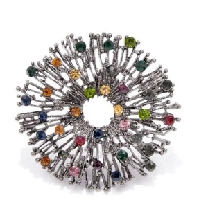 Broche bijou Acier Style Floral Fleur Multi Strass Cristal Multicolore. - Picture 1 of 3