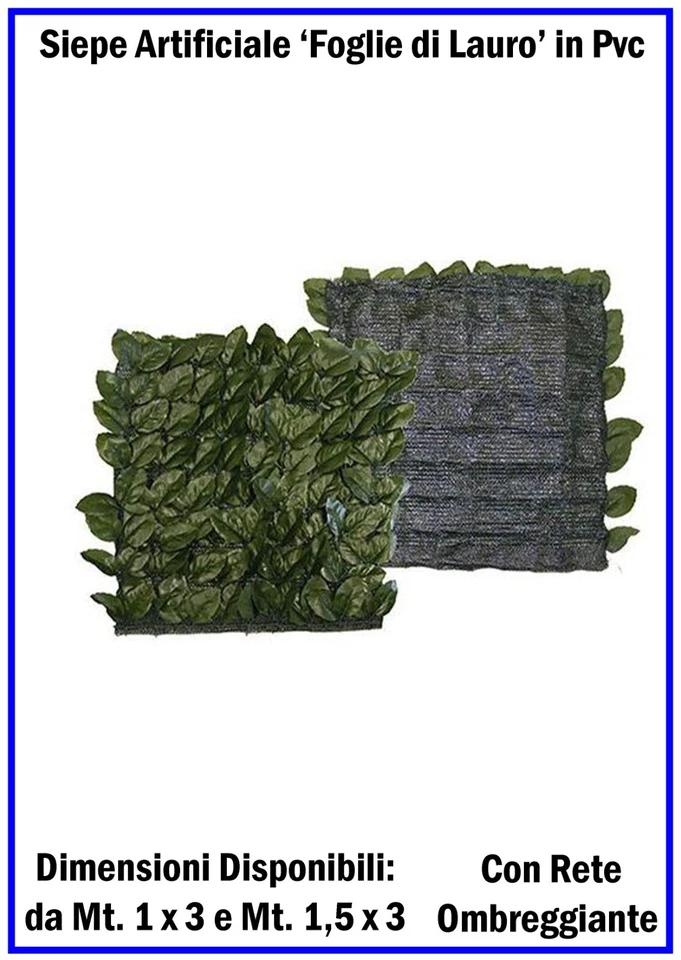 Siepe Artificiale con Rete Ombreggiante Mt 1 e 1.5x3 Finta Sintetica per Esterno - Immagine 1 di 1
