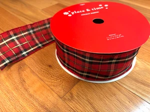 Christmas red plaid wired ribbon with white and black 2 1/2 x about 25 yards, - Picture 1 of 6