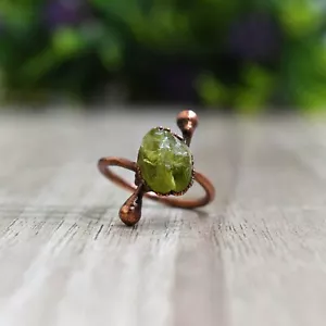 Natural Raw Green Peridot Gemstone Handmade Stackable Birthstone Fashion Ring - Picture 1 of 17