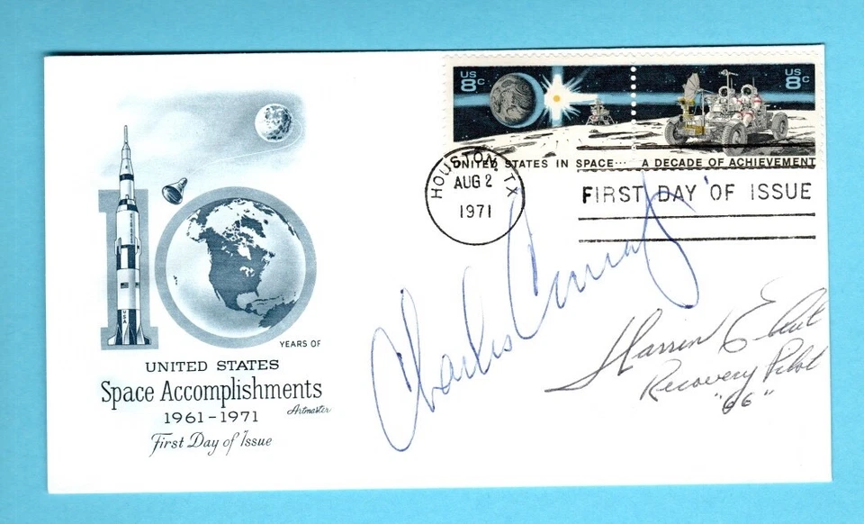 Space Achievements  1434-35 FDC - 08/02/1971   Houston, TX  - VF-UA signed - Image 1 of 1