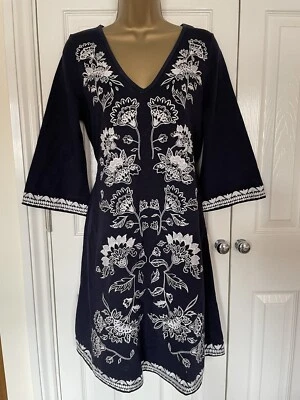 Boden Cotton Jersey Tunic Dress UK 10 Navy & White Floral Embroidery Boho - Image 1 of 4