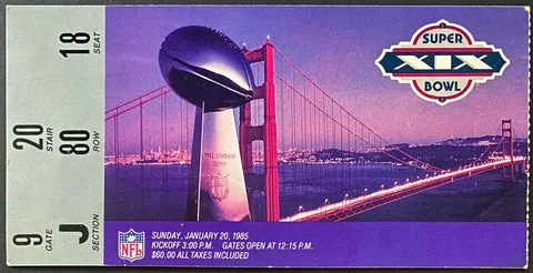 1985 NFL Football Super Bowl XIX Ticket San Francisco 49ers Beat Miami Dolphins Cover
