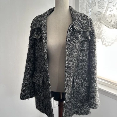 Vintage J Crew Coat Size 8 Rare Tweed Women Texture Wool Alpaca Blend Black Grey - Image 1 of 4