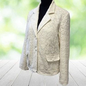 Chaqueta Blazer Vintage DIALOGUE Mujer Grande Blanca Bordada Con Cordones Encaje Y2K - Imagen 1 de 14