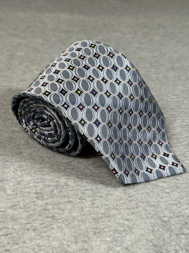 Corbata geométrica de seda Bruno Piattelli extra larga azul claro 100 % seda hecha en EE. UU. Foto 1 de 4