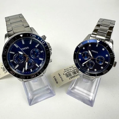 Juego de caja de reloj multifunción de acero inoxidable Fossil His and Hers BQ2828SET $330 Foto 1 de 4