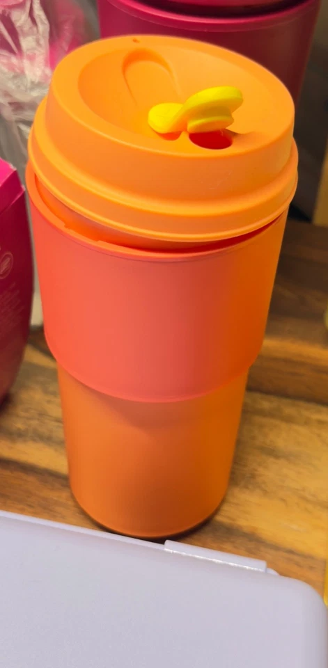 Tupperware, Kaffeebecher, To Go, Trinkbecher, 490ml, lachsfarben, Neu - Bild 1 von 1