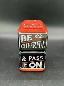 Salt And Pepper Shaker Set Christmas “Be Cheerful & Pass It On” With Holly BN20 - Picture 1 of 9