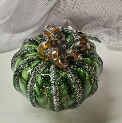 Luke Adams Glassplowing Studio Holiday Glass Pumpkin #1005, tamaño en cuclillas Foto 1 de 4