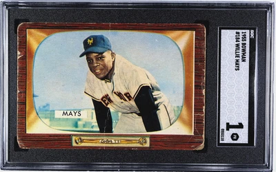 Willie Mays 1955 Bowman SGC 1 Baseball Card Vintage New York Giants MLB HOF #184 - Image 1 of 2