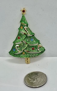 Vintage MCM B.J. Broche Bastones Caramelo Esmalte Árbol de Navidad Estrás Multicolor - Imagen 1 de 7