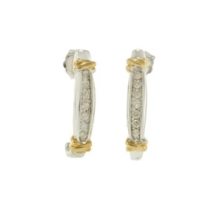 14KT White and Yellow Gold Two-Tone Diamond Half-Hoop Earrings - Picture 1 of 3