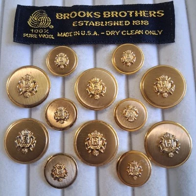 Brooks Brothers Gold Blazer Buttons 12 6-Large 6-Small Crown and Shield - Image 1 of 3