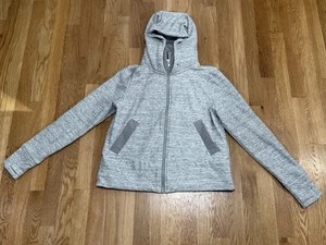 Athleta Hoodie Damen klein grau Fleece sportlich Kapuze durchgehender Reißverschluss Sweatshirt - Bild 1 von 7