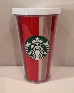Starbucks 16 oz Acryl Weihnachten rot/silber gestreift Becher EUC NO STROHHALM - Bild 1 von 11