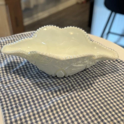 Vintage Westmoreland Milk Glass Hobnail Bowl with Ruffled Edge (Slight damage) - Image 1 of 4