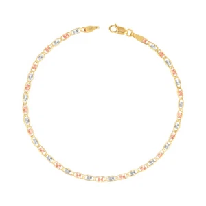 14K Solid Yellow Rose White Tri Gold 2.5mm Valentino Chain Womens Bracelet 8" - Picture 1 of 9