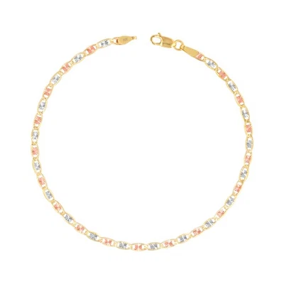 14K Solid Yellow Rose White Tri Gold 2.5mm Valentino Chain Womens Bracelet 8" - Image 1 of 4