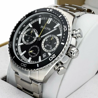 Bulova Precisionist Men's Watch Chronograph Black Dial 98B298 Stainless Steel - Image 1 of 4