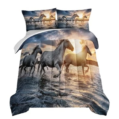  Girls & Boys Comforter Set - Horse Theme Print, Handsome Horse Full Grey-horse - Image 1 of 4