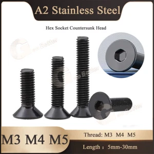 M3 M4 M5 Allen Hex Socket Countersunk Head Screws Bolt 304 Stainless Blackened - Picture 1 of 9