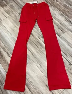 REDFOX WOMEN'S FLEECE STACKED PANTS W/ CARGO POCKETS (RED) - Picture 1 of 3