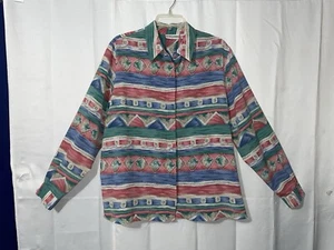 Vintage Alfred Dunner Sz 18 Bright Multicolor Button Up Top Fun Multipattern - Picture 1 of 15