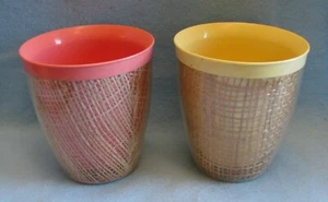 Set of 2 Vintage Raffiaware Mid Century Modern Burlap Glasses Retro 1960s Melmac - Picture 1 of 5