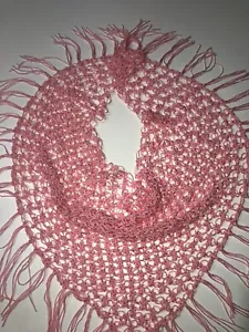 Scarf Triangle Shawl Pink Coral  Cotton Yarn Fringe wrap Summer Gift Handmade - Picture 1 of 6