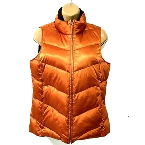 Eddie Bauer Puffer Vest Womens XP XS S Goose Down Orange Zip Insulated Quilted - Picture 1 of 12