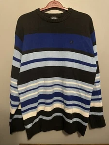 Vintage SOUTHPOLE Sweater Pullover Men’s L Striped Blue Black White Knit (E19) - Picture 1 of 5