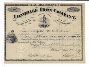 VIRGINIA 1879 Longdale Iron Company Stock Certificate #39 - Picture 1 of 2