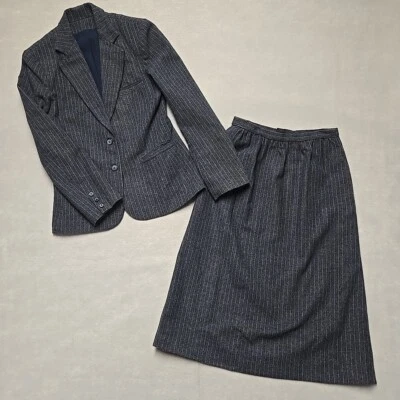 De Colección Hecho a Mano Falda Traje Chaqueta Gris Rayas Metal Cremallera Ver Medidas 4 XS Foto 1 de 4