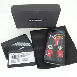 Custodia telefono Dolce Gabbana iPhone 7 8 pelle nera DG Loves London - Foto 1 di 15