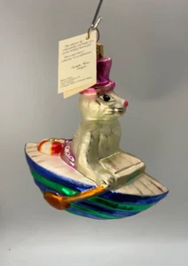 Radko Glass Ornament Paddle Rabbit Bunny In Row Boat Tags - Picture 1 of 8