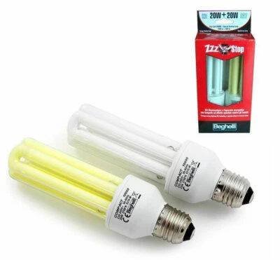 KIT LAMPADA BASSO CONSUMO BEGHELLI 1+1 ANTI ZANZARE INSETTI LAMPADINE 2PZ
