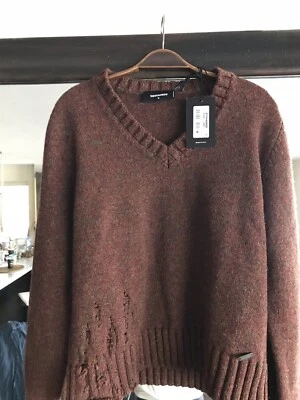 Authentic Dsquared2 Brown Pure Wool Vneck Men Sweater, Pullover Winter Christmas - Image 1 of 4