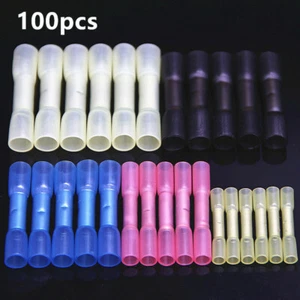 100Pcs Heat Shrink Wire Connector Butt Electrical Crimp Splice Terminals Kit Set - Picture 1 of 9