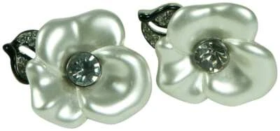 KENNETH JAY LANE, PENDIENTE CLIP FLOR ESMALTE CON HOJA DE CRISTAL PAVIMENTADO Foto 1 de 4