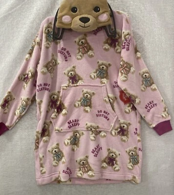Holiday Time Women's Lounger Beary Sleepy Pajamas Bear Sleep Shirt Hood XS-2X - Image 1 of 4