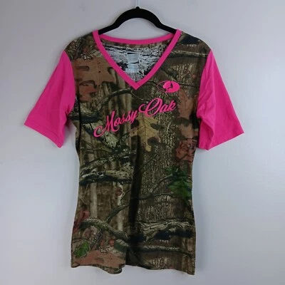 Camiseta Mossy Oak Logo Cuello en V Manga Corta Camuflada Rosa Camiseta Niña Juvenil Grande Foto 1 de 4