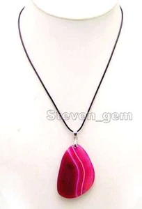 SALE Big 40*60mm Rose Red Drop Natural Agate Striped pendant 19" necklace-ne5949 - Picture 1 of 5